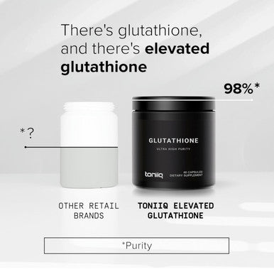 Toniiq Ultra High Strength Glutathione Capsules 1000mg Concentrated Formula 98% Highly Purified and Bioavailable Non GMO Fermentation 60 Capsules Reduced Glutathione Supplement