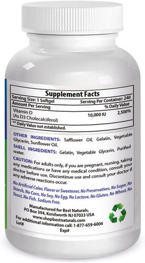 Best Naturals Vitamin D3 10000 Iu Softgel 240 Count