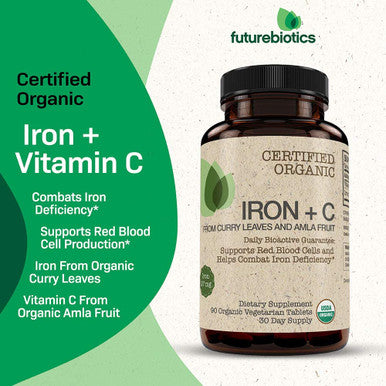 Futurebiotics Iron + Vitamin C, USDA Certified Organic, 90 Vegetarian Tablets