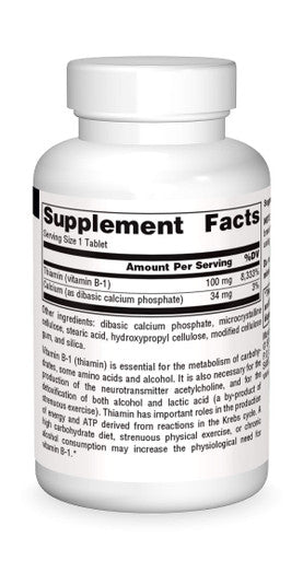 Source s Vitamin B-1 Thiamin 100 mg Supports Energy Production - 100 Tablets