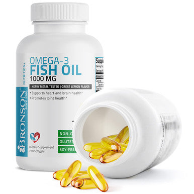 Bronson Omega-3 Fish Oil 1000 MG, Joint & Brain Health - Heavy Metal Tested Non GMO, 250 Softgels
