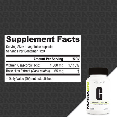 Nutrabio Vitamin C With Rose Hips - Supports Healthy Bones Teeth And Gums Immune Function - No Fillers Or Excipients - (120 Capsules 1000Mg Of Vitamin C Per Capsule)