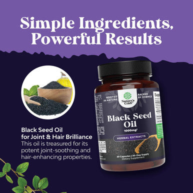 Natures Craft Vegan Black Seed Oil Capsules - Cold Pressed Nigella Sativa Black Cumin Seed Oil Capsules with Omega 3 6 9 Antioxidants and Thymoquinone for Hair Growth Immune Support Joint Health and Digestion