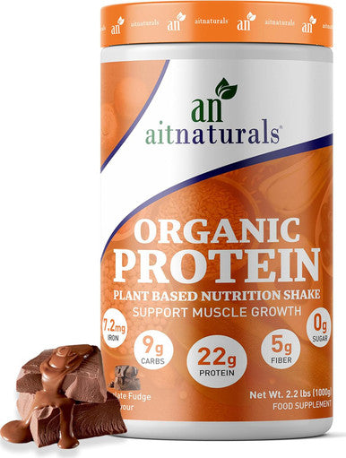 Aitnaturals Plant-Based Organic Protein Powder Creamy Chocolate Fudge 1kg 2.2lbs 25 Servings - 20g Pea Protein per Serving| Ideal for Smoothies & Shakes | Supports Muscle Growth & Workout Recovery