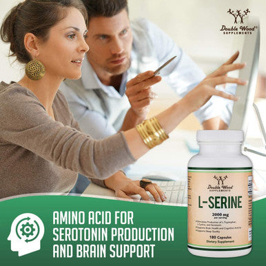 LSerine Capsules Third Party Tested 2000mg Servings Used in Clinical Study 180 Count 500mg per Capsule Amino Acid for Serotonin Production and Brain Support by Double Wood Supplements