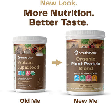 Amazing Grass Organic Plant Protein Blend: Vegan Protein Powder, New Protein Superfood Formula, All-In-One Nutrition Shake with Beet Root, Rich Chocolate, 18 Servings