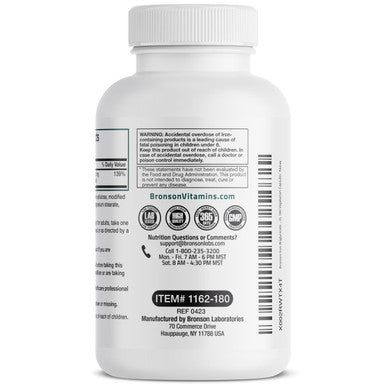 Bronson Iron Bisglycinate 25 Mg Gentle On The Stomach, Supports Energy & Healthy Red Blood Cell Production - Non-Constipating Formula - Non Gmo, 180 Vegetarian Capsules