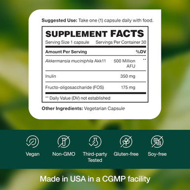 Fresh Nutrition Akkermansia Muciniphila Probiotic 500M Afu For Glp-1 Production Pre Probiotic Supplement 30 Capsules