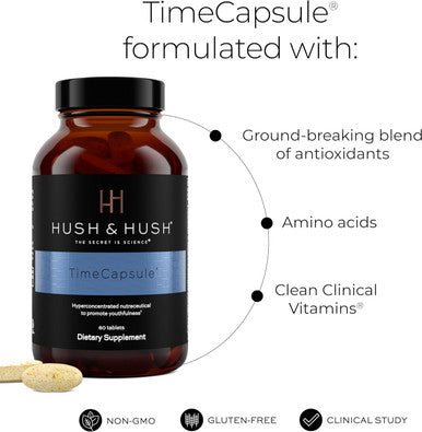 Hush & Hush Timecapsule Multivitamin, Women'S Multivitamin, Men'S Multivitamin, Clean Nutraceuticals Supplements That Contains Hyaluronic Acid, Vitamin C, Zinc, Vitamin B12, Vitamin E - 60 Tablets