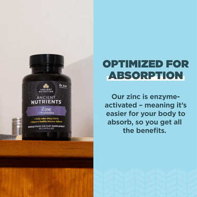 Probiotics And Zinc Supplement By Ancient Nutrition, Supports Healthy Immune System And Gut Health, Made Without Gmos, Superfoods Supplement, Paleo And Keto Friendly, 30 Count