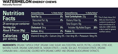 GU Energy Chews, Watermelon Energy Gummies with Electrolytes, 12 Bags (24 Servings Total)