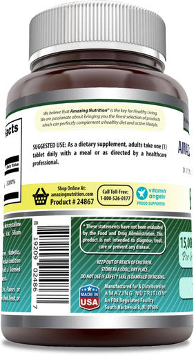 Amazing Nutrition Formulas Biotin Supplement | 15000 Mcg Per Serving | 120 Tablets | Non-GMO | Gluten | Made in USA