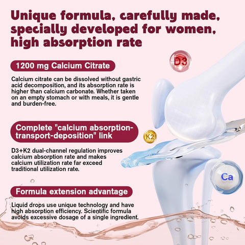 (2 Pack) Calcium Citrate with Vitamin D3 Liquid Drops for Women Bones Teeth Immune Support 1200mg Calcium Citrate Liquid Drops with Vitamin D3 K2 Vegan SugarFree 1 Fl Oz