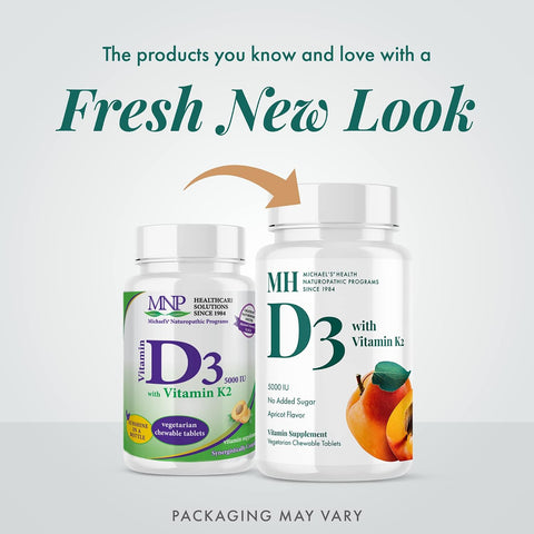 MICHAELS Health Naturopathic Programs Vitamin D3 with K2 90 Chewable Tablets Apricot Flavor Skeletal and Immune System Support No Added Sugar Vegetarian and Kosher 90 Servings