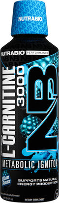 Nutrabio L-Carnitine Liquid Shots 3000mg (Blue Razz) 10mg of Vitamin B-5 Zero Carbs & Sugars Energy Production Muscle Recovery