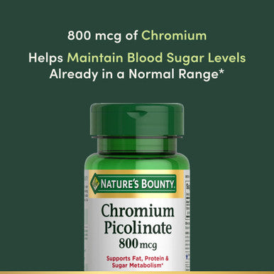 Nature's Bounty Chromium Picolinate Supports Fat Protein & Sugar Metabolism Mineral Supplement 800 Mcg 50 Tablets