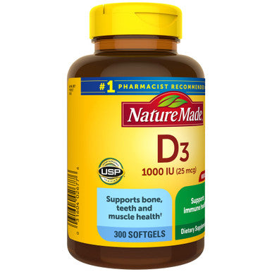 Nature Made Vitamin D3 1000 Iu (25 Mcg) Softgel Dietary Supplement For Bone Teeth Muscle And Immune Health Support 300 Day Supply 300 Count (Pack Of 1)