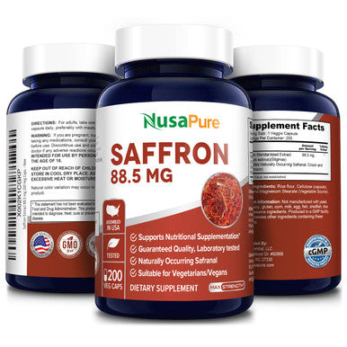 NusaPure Saffron Extract 88.5mg 200 Veggie Caps (Vegetarian, Non-GMO & )