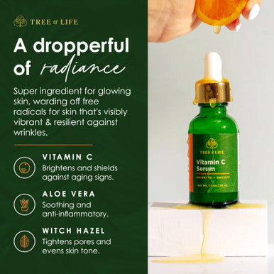 Tree of Life Vitamin C Serum for Face - Vit C Serum with Hyaluronic Acid and Vitamin E - Skin Brightening and Anti Aging Vitamin C Face Serum for Dry and Sensitive Skin, Dermatologist-Tested - 1 Fl Oz