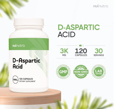 NUI NUTRA D-Aspartic Acid Supplement (DAA) | 3000mg | 120 Capsules | Supports Athletic Performance and Muscle Growth | Promotes Energy and Increased Endurance