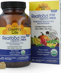 Country Life Realfood Organics for Men Multivitamin 60 Tablets 30 servings with 1300mg organic food blend 7mushroom superfood and innerfillet aloe for brain heart and energy support