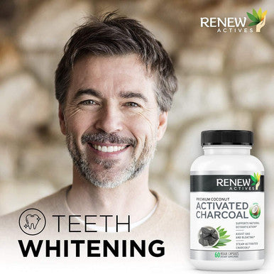 Renew Actives Activated Charcoal Supplement - Digestive Support & Teeth Whitening Formula, No Artificial Ingredients - 60 Capsules