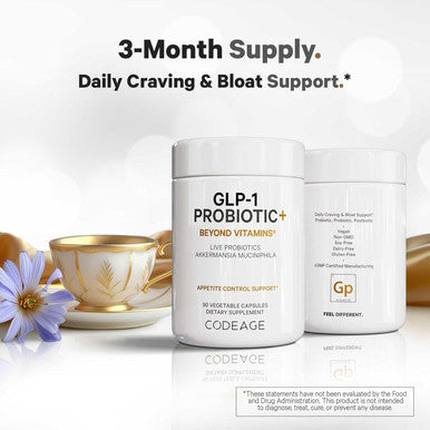 Codeage Glp-1 Probiotic+ - Live Probiotics Akkermansia, Clostridium, Bifidobacterium, Chicory Inulin Probiotic, Prebiotics & Postbiotics Supplement - 500 Million Afu, 3-Month Supply - 90 Capsules