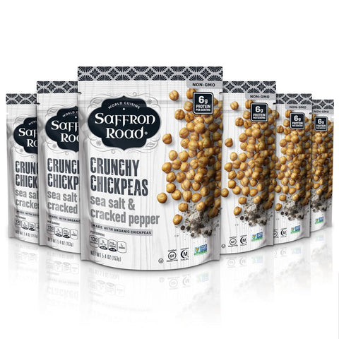 Saffron Road Roasted and Crunchy Sea Salt Chickpeas High Protein Snacks Glutenfree Vegan High Fiber Snacks Halal and Kosher 5.4oz Pouch Pack of 6