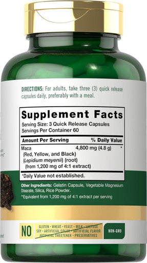 Carlyle Maca Root Capsules | 4800mg | 180 Count | High Potency Extract | Non-GMO and Gluten Formula