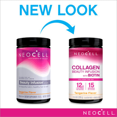 Neocell Collagen Powder With Biotin Vitamin C & Hyaluronic Acid Collagen Type 1 & 3 Beauty Infusion Promotes Beautiful Skin Healthy Hair & Nail Gluten Free Tangerine 11.64 Oz