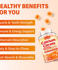 Calcium Citrate Supplement Gummies For Adult - Sugar Calcium Citrate 1200 Mg With Magnesium 300 Mg & Vitamin D3 - Organic Chewable Calcium Supplements For Women & Men