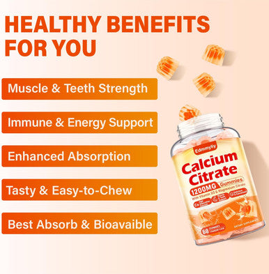 Calcium Citrate Supplement Gummies For Adult - Sugar Calcium Citrate 1200 Mg With Magnesium 300 Mg & Vitamin D3 - Organic Chewable Calcium Supplements For Women & Men
