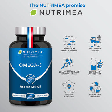 Laboratoires Nutrimea Omega 3 & Antarctic Krill - Wild Fish Oil - Natural Antioxidant - Cognition & Immune System - Concentrated EPA/DHA & Astaxanthin - Fish Oil - Made in France - Nutrimea