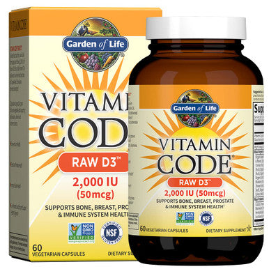 Garden of Life Vitamin Code, Raw D3, 2, 000 IU, 60 Veggie Capsules, 1 Units