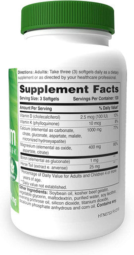 Health Thru Nutrition Calcium 1000mg and Magnesium 400mg with Vitamin D3 K 360 Softgels 4 Month Supply