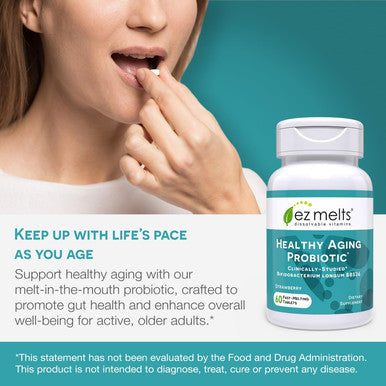 EZ Melts Dissolvable Healthy Aging Probiotic Bifidobacterium Longum BB536 (2 Billion CFU) Sugar-Free Probiotics for Women & Men 50+ 2-Month Supply