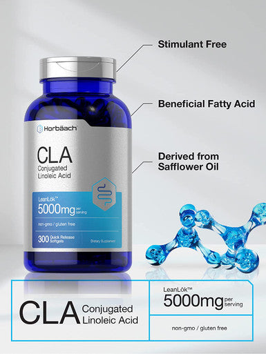 CLA Supplement | 300 Softgel Pills | Maximum Potency | Conjugated Lineolic Acid from Safflower Oil | Non-GMO, Gluten Free | by Horbaach | Packaging May Vary