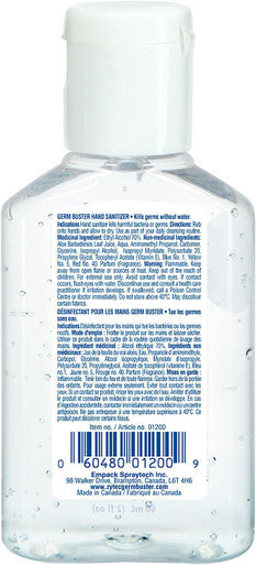 zytec Germ Buster 60ml Hand Sanitizer (Clear Gel) 70-Percent Alcohol 24 Unit Case Pack, 60-Milliliters