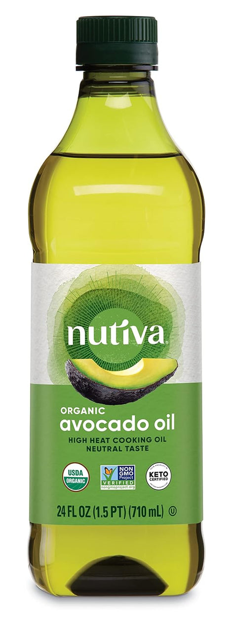 Nutiva Organic Steam-Refined Avocado Oil, 100% Pure, 16 Fl Oz, USDA Organic, Non GMO, Whole 30 Approved, Keto, Paleo, High-Heat Oil with Neutral Flavor and Aroma for Cooking & Frying