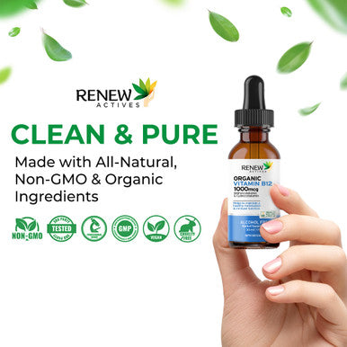 Renew Actives Premium B12 Liquid - Vegan Drops With Potent Complex For Healthy Skin, Nails, Hair, And Immune Functions - Revitalize Your Wellness - Liquid Extract Supplement 30Ml