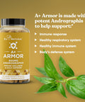 Eu Natural A+ Armor Andrographis Pure 800 Mg Healthy Immune System Function Physical Wellness Potent Strength for Seasonal Protection Full-Spectrum & Standardized 60 Vegan Soft Capsules