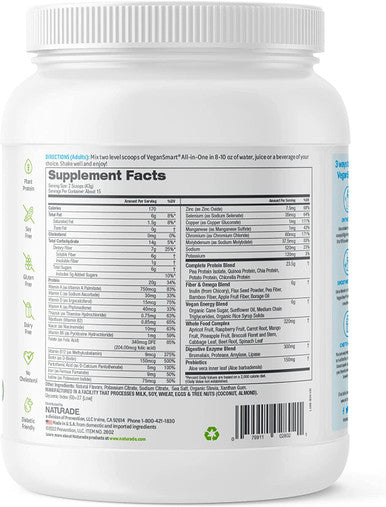 Vegansmart Plant Based Vegan Protein Powder by Naturade AllinOne Nutritional Shake Vanilla 15 Servings