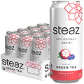 Steaz Organic Green Tea Zero Calorie Half & Half (12 Pack) Antioxidant Brew 65mg Natural Caffeine Vitamin C Stevia Sweetened Iced Tea Vegan Fair Trade 12 Cans 16 fl oz (473mL)