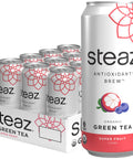 Steaz Organic Green Tea Zero Calorie Raspberry (12 Pack) Antioxidant Brew 65mg Natural Caffeine Vitamin C Stevia Sweetened Iced Tea Vegan Fair Trade 12 Cans 16 fl oz (473mL)