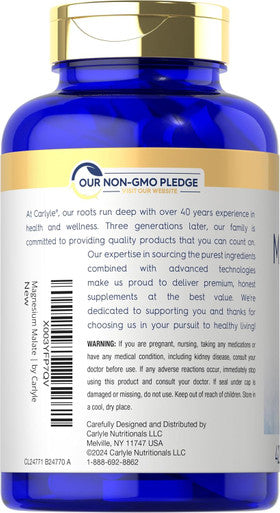 Carlyle Magnesium Malate 1800mg | 420 Coated Caplets | Vegetarian Non-GMO Gluten Supplement