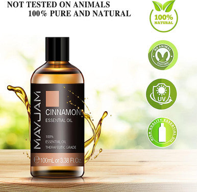 Cinnamon Essential Oil, MAYJAM 100ML Pure Essential Oils with Glass Dropper, 3.38FL.OZ Cinnamon Oil, Perfect for Diffuser, Aromatherapy, DIY, Relaxation