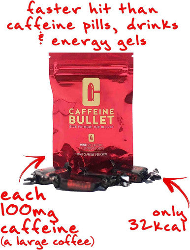 Caffeine Bullet 40 Mint Caffeine Gummies For Adults = 4000mg caffeine kick, faster than running gels & energy chews, mid race, cycling, gaming and endurance sports chewable energy boost