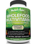 Nutrivein Food Multivitamin - Complete Daily Vitamins for Men and Women from Foods, Real Raw Veggies, s, Vitamin E, A, B Complex - 30 Day Supply (120 Capsules, Four Daily)