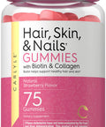 Carlyle Hair Skin And Nails Vitamins | 75 Gummies | With Biotin And Collagen | Gummy Supplement For Women | Strawberry Flavor