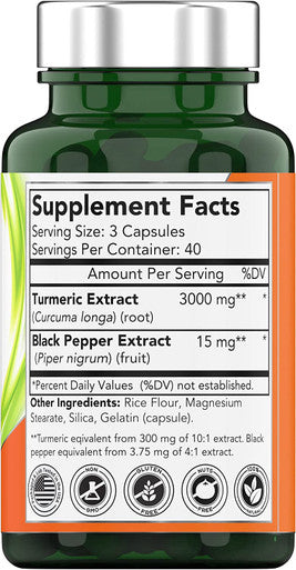 Turmeric Curcumin Capsules with Black Pepper | 3000 MG - 120 Capsules | Extra Strength Golden Turmeric Curcumin Supplement | Non-GMO | Produced in The USA | TNVitamins